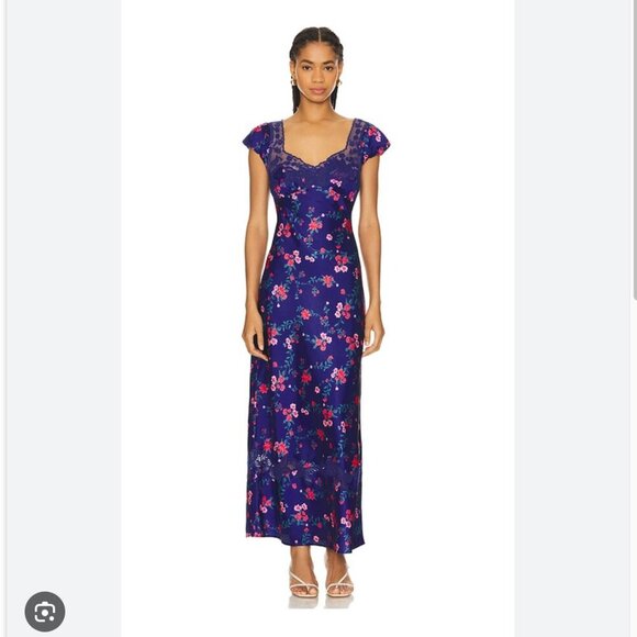 Free People Butterfly Babe Midi Dress NWT Navy Combo Size XL - Picture 3 of 15